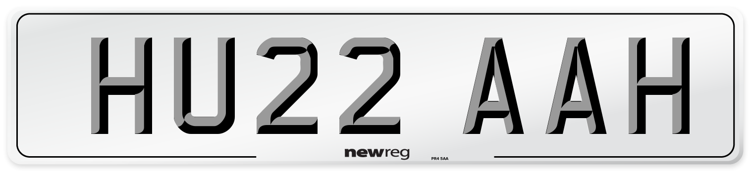 HU22 AAH Number Plate from New Reg